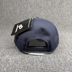 American Needle Premier Group Navy Blue Blank Snapback Hat Flat Brim Gray Under
