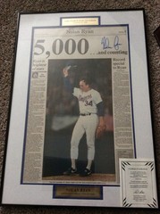 Nolan Ryan Signed « 5,000 » Strike-Out L.E. Orig. 1989 Ft.Worth Star Telegram