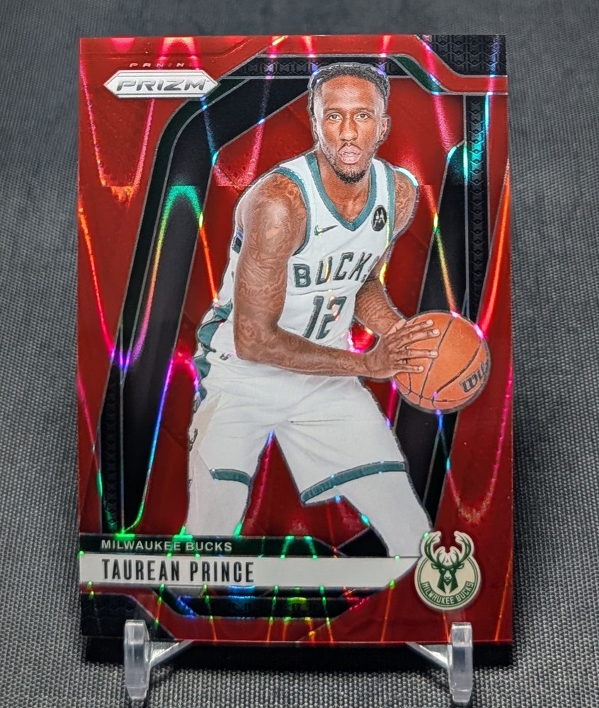 Taurean Prince Red Seismic /299 2024-25 Panini Prizm Basketball Card #136 Bucks