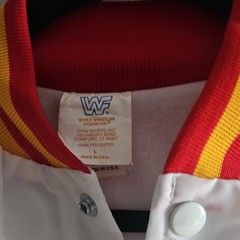 Titan Sports, Inc. WWF White Snap-Front Jacket Size L Red/Yellow Trim Polyester