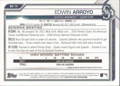 2021 Bowman Draft #BD-74 Edwin Arroyo Seattle Mariners FBC