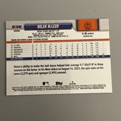 Topps Chrome 2026 Nolan McLean RC New York Mets #236 Prism Refractor