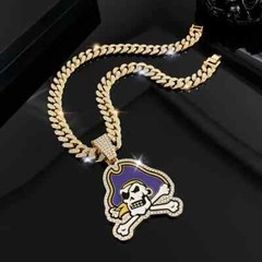 EASTERN CAROLINA PIRATES GEM NECKLACE Gold Bling ECU Hip Hop Pendant 20&Prime; Chain