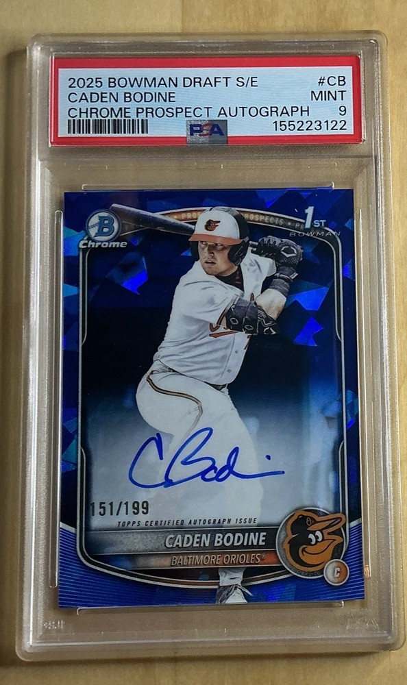 2025 Bowman Draft Chrome Sapphire Caden Bodine 1st Auto /199 CPA-CB PSA 9 POP 6