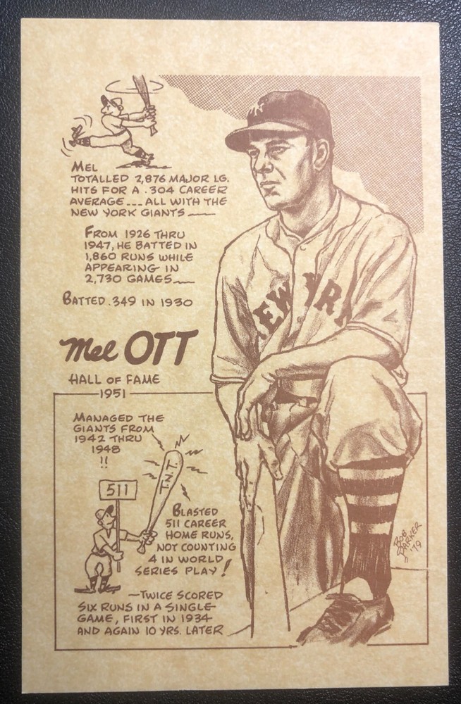 Mel Ott 1979 Bob Parker Baseball Card 3 1/2&Prime; x 5 1/2&Prime;