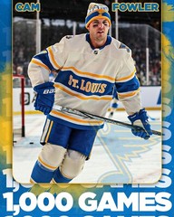 Cam Fowler 1000 Games 2025 Winter Classic St Louis Blues 8×10 NHL Hockey Photo