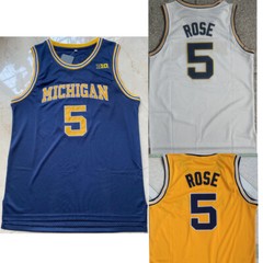 Men&rsquo;s Retro Jalen Rose #5 Michigan Basketball Jersey Stitched