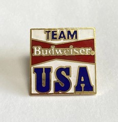 Vintage Lake Placid Olympics Team USA Enamel Pin Budweiser Sponsor