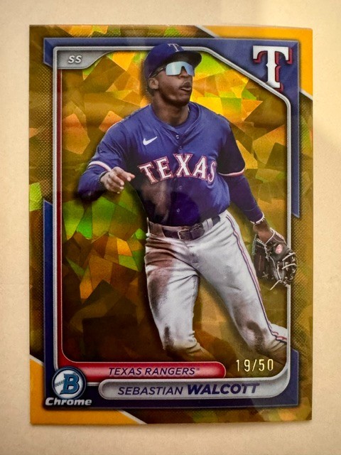 2024 Bowman Draft Sapphire Sebastian Walcott Gold /50 Rangers #BDC-112