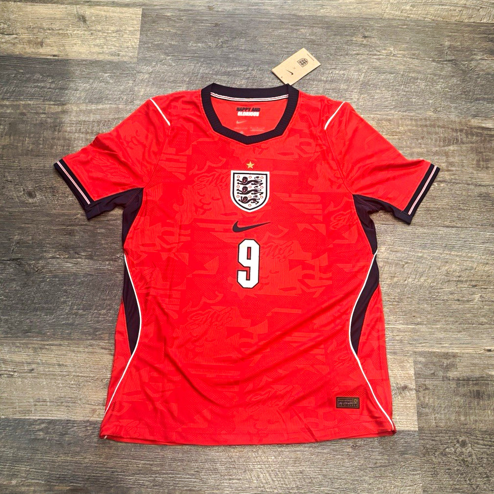 England Away Kane #9 Soccer Jersey Red Navy White Men&rsquo;s Size M