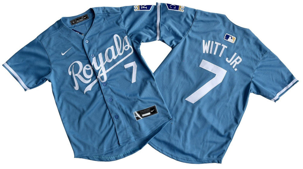 ​​Tariffs​ Free! YOUTH&rsquo;S Royals #7 Bobby Witt Jr. Light Blue Cool Base Jersey.