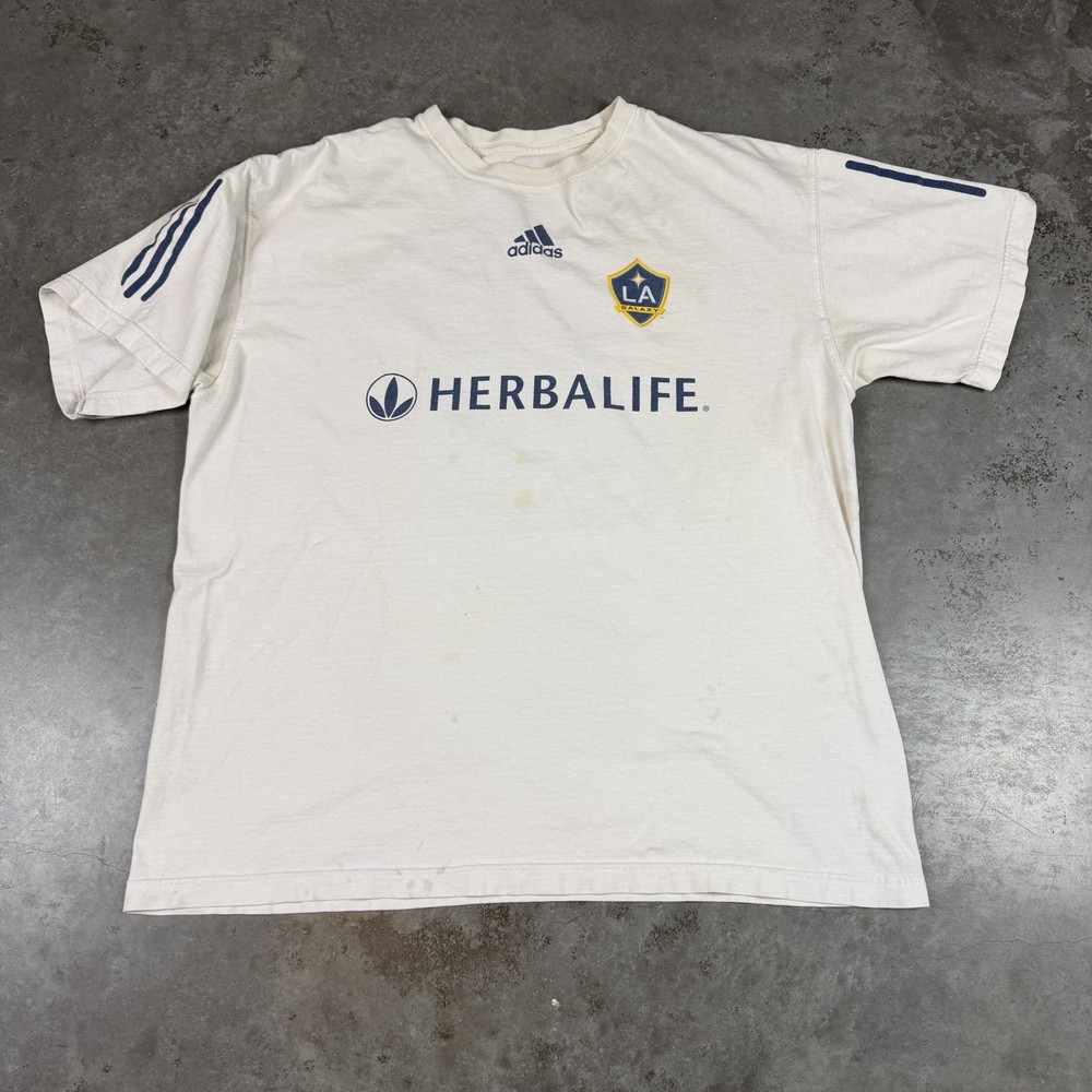 David Beckham T Shirt Mens Large White LA Galaxy Adidas Flaws Preowned