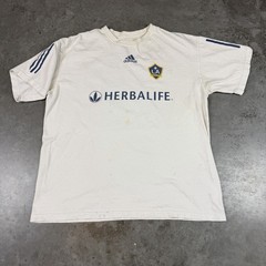 David Beckham T Shirt Mens Large White LA Galaxy Adidas Flaws Preowned