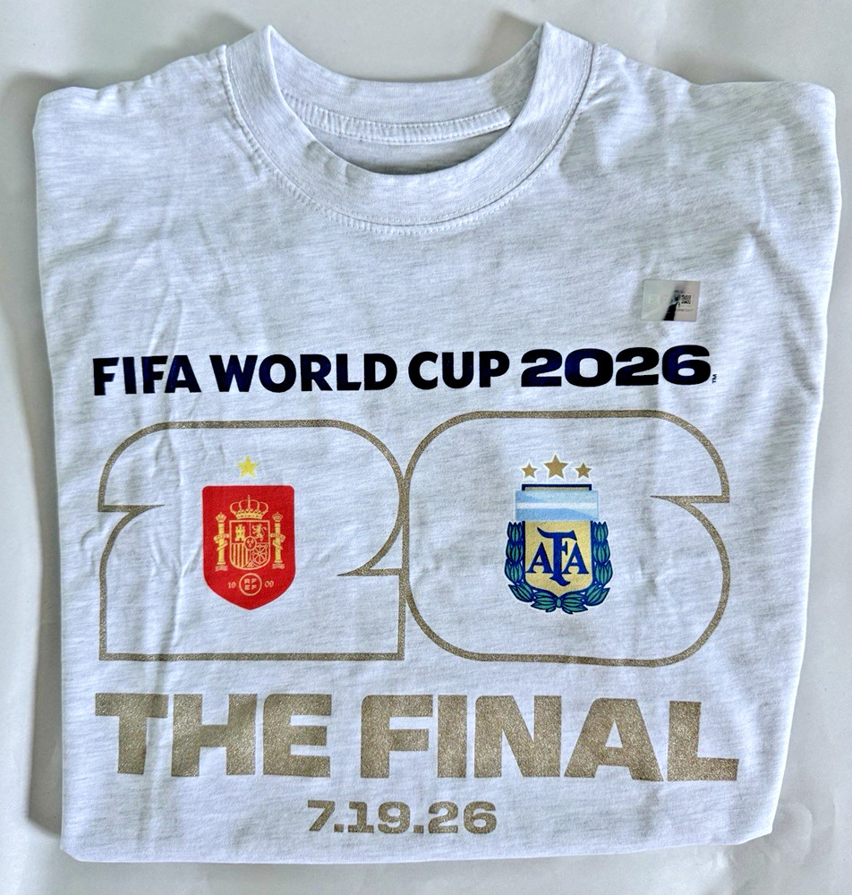 Official FIFA World Cup 2026 Final Spain Argentina T-Shirt Adult Medium Grey