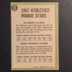 Topps 1967 #33 R.C.&rsquo;s Sal Bando and R.Schwartz VG: (Shipping 78 cents)