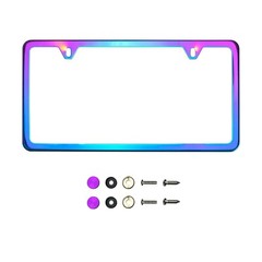 Red Blue Black Purple Chrome License Plate Frame Stainless Steel Metal Screw Cap
