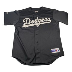 Vtg MLB Los Angeles Dodgers Baseball Jersey L Majestic Script Logo Graphic Black
