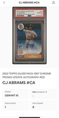 CJ Abrams 2022 Topps Chrome Update Silver Pack Auto Red Ref #T87CA-CA #4/5 POP 1
