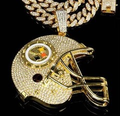 Pittsburgh Steelers Big Pendant Gem Chain 24&Prime; Necklace 4.3×3.9 Iced Helmet