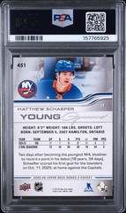 Upper Deck hockey Series 2 Young Guns Matthew Schaefer #451 PSA 9