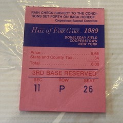 1989 Hall Of Fame Game Ticket Stub Doubleday Field Cooperstown