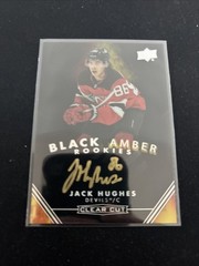 2019-20 Upper Deck Clear Cut Black Amber Autos Rookies Jack Hughes #HHH-JH RARE