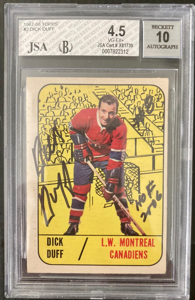 1967-68 Dick Duff Topps Autograph Auto JSA 4.5 VG-EX+ Auto Grade 10 HOF