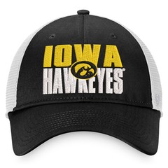 Men&rsquo;s Top of the World Black/White Iowa Hawkeyes Stockpile Trucker Snapback Hat