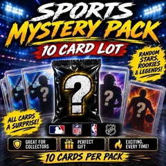 Sports Card Mystery Lot – Baseball, Basketball -Football & Hockey–10 Cards Total