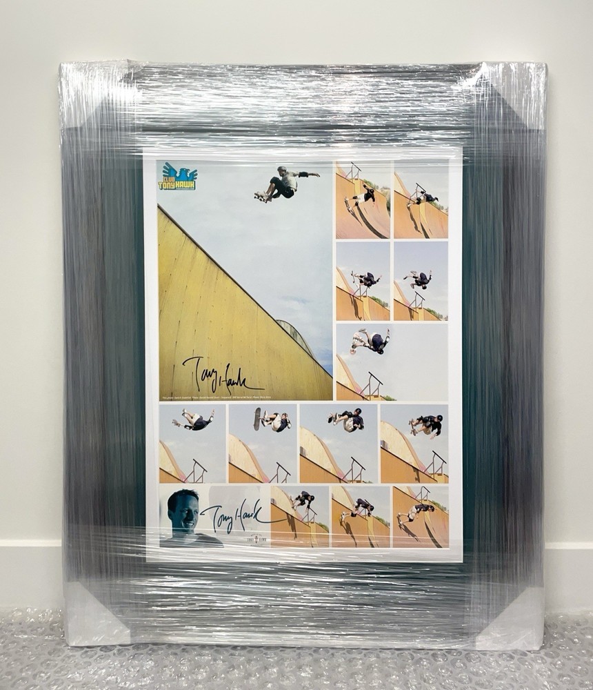 Tony Hawk Signed Autograph Skateboarding Collage 25×31 Wood Frame Museum Glass