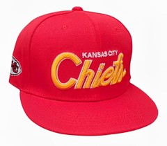 Kansas City Chiefs Red Snapback Hat – Gold Script Logo Adjustable Flat Brim Cap