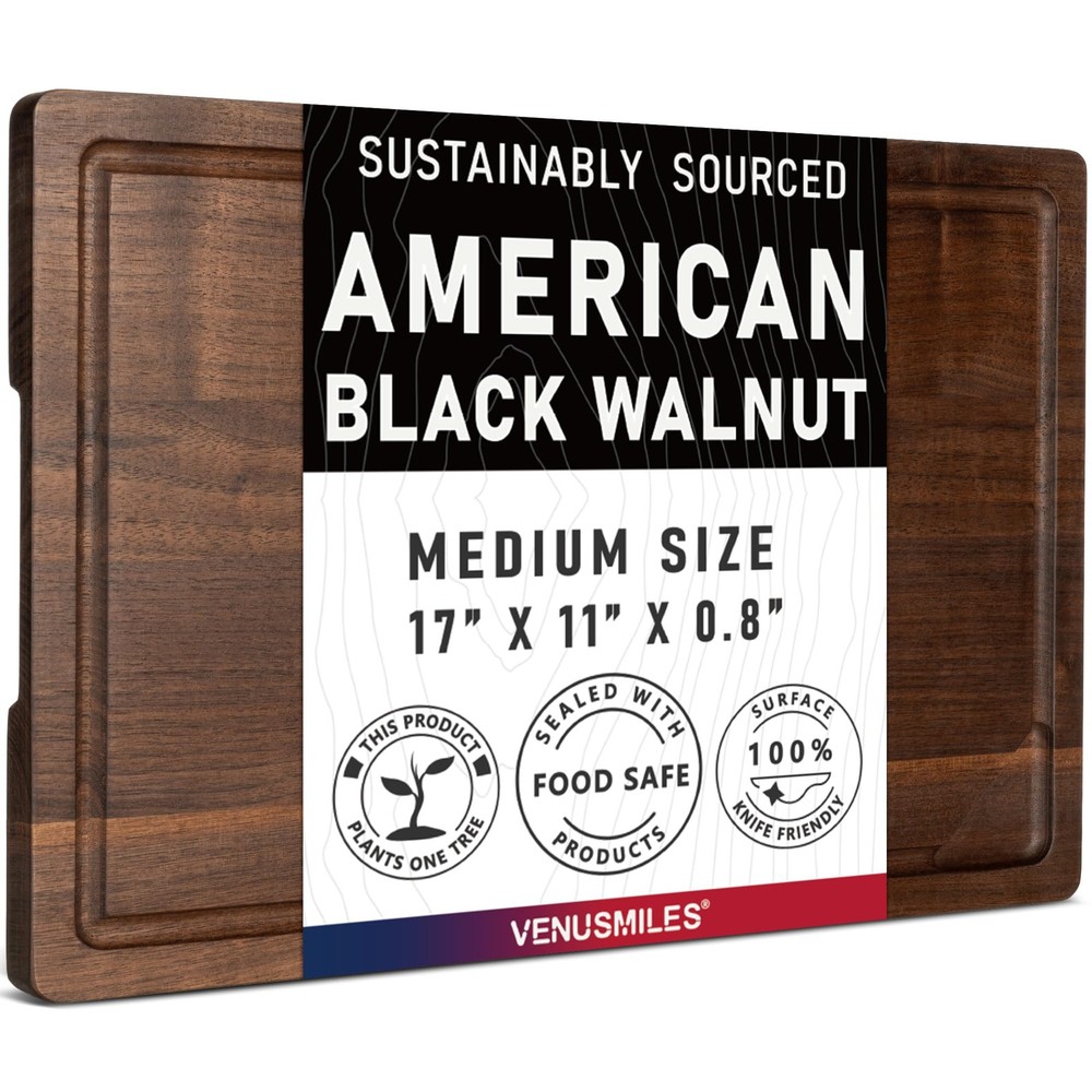 Walnut Wood Cutting Board for Kitchen with 17&Prime;L x 11&Prime;W, Black