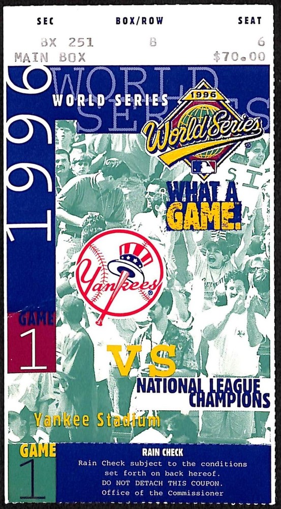 1996 World Series Game 1 Ticket Yankees vs Braves Jeter WS Debut