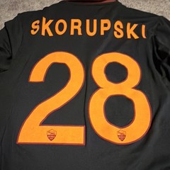 AS Roma Skorupski #28 Long Sleeve Soccer Sewn Jersey Shirt Black Red Orange