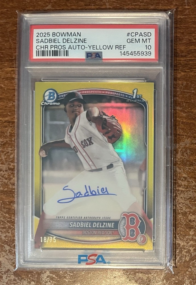 Sadbiel Delzine 2025 1st Bowman Chrome True Yellow Auto /75 PSA 10 POP 2 🔥