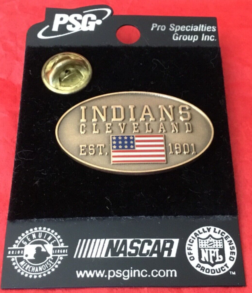 Pro Specialties Group (PSG) Cleveland Indians Bronze Color Pin w/American Flag
