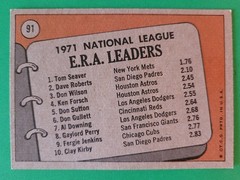 1972 Topps #91 N.L. ERA Leaders Tom Seaver, Dave Roberts, Don Wilson NRMT