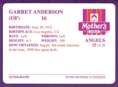 Garret Anderson California Angels 1996 Mother&rsquo;s Cookies Angel Team Set Card #15