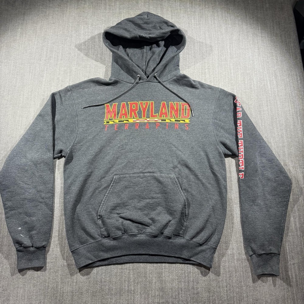 Maryland Terrapins Sweatshirt Mens Medium Gray NCAA Football Champion Hoodie