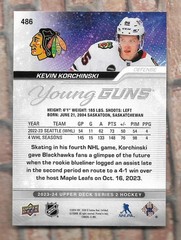 KEVIN KORCHINSKI 2023-24 UPPER DECK YOUNG GUNS ROOKIE RC CARD #486 HAWKS NHL!!!