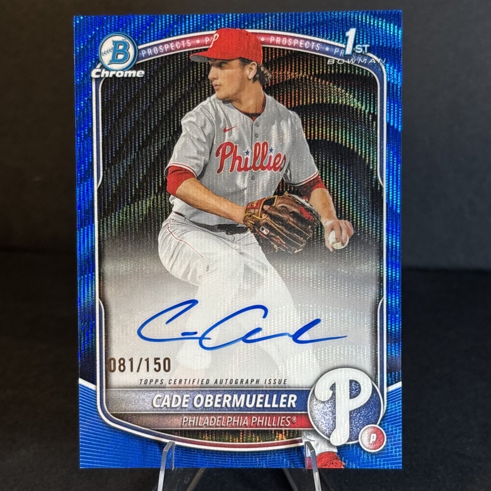 2025 1st Bowman Draft Chrome Cade Obermueller Blue Refractor Auto /150 Phillies