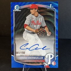 2025 1st Bowman Draft Chrome Cade Obermueller Blue Refractor Auto /150 Phillies