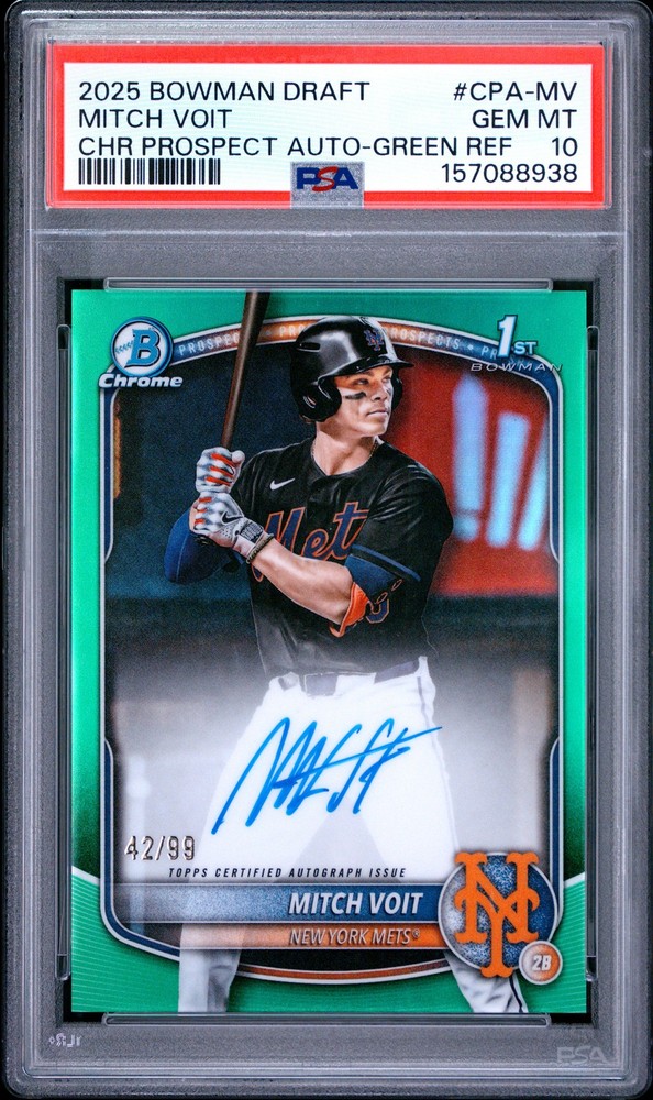 Mitch Voit 2025 Bowman Draft Green Refractor Chrome 1st RC Auto 42/99 PSA 10