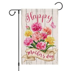 Happy Mothers Day Garden Flag Carnation Flowers Double Sided Burlap 12×18 inches