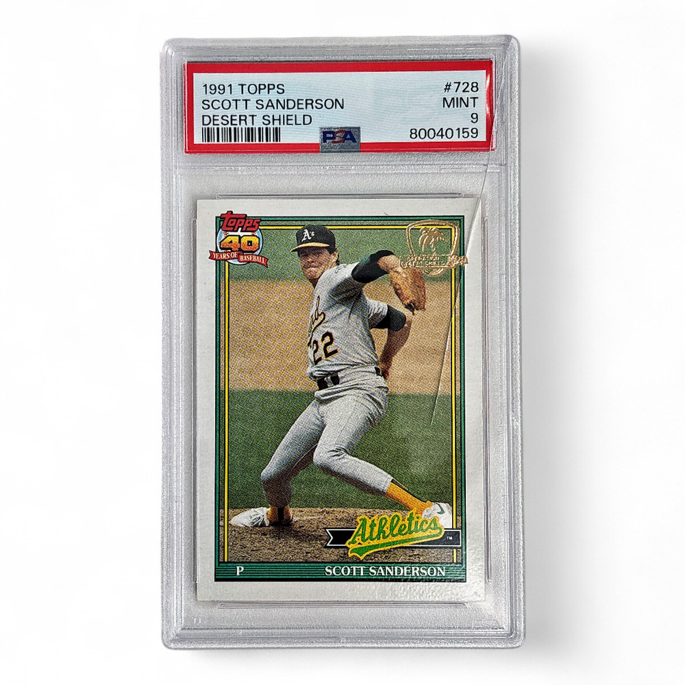1991 Topps Scott Sanderson Desert Shield #728 Mint PSA 9 Damaged Slab