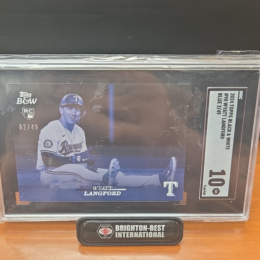 Topps 2024 Black & White Wyatt Langford RC Blue #98 /49 SGC 10 Rangers