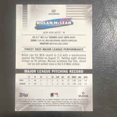 Topps Finest 2026 Uncommon Blue Mini Diamond Nolan McLean RC Mets #144/150