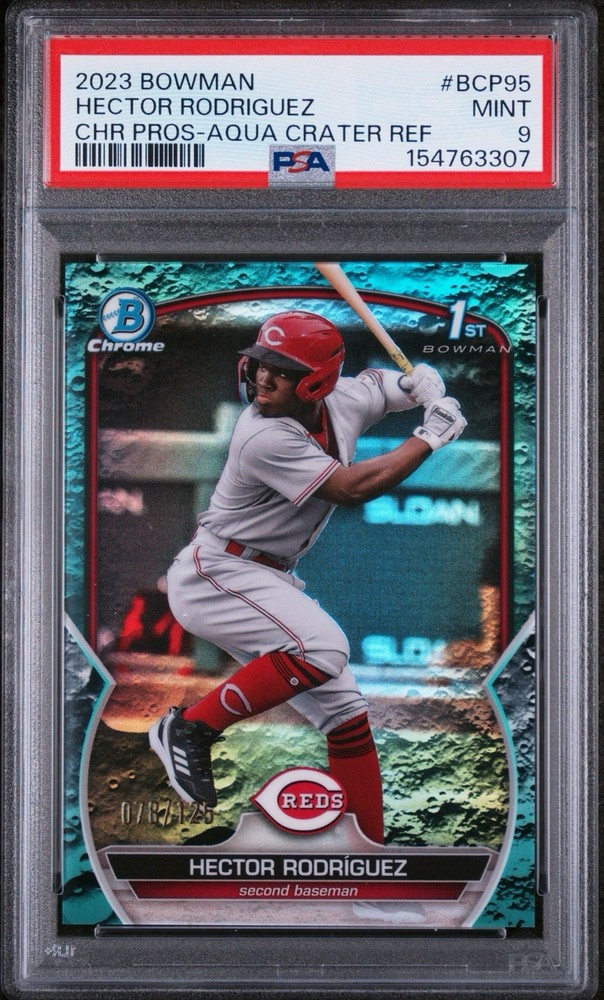 2023 Bowman Hector Rodriguez 1st Aqua Lunar Refractor /125 #BCP-95 PSA 9 Reds