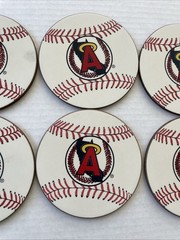 VINTAGE – CALIFORNIA ANGELS MLB – COASTERS SET OF 6, – 4¼ » Diameter