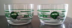 Pair of 2 Vintage New York Jets Glass Snack Bowl Libbey NFL Football